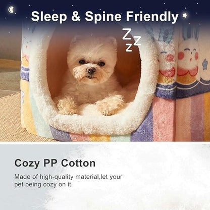 JIUPETY Cute Cat Houses for Indoor Cats, Dog Bed with Cover Cave, M Size Cat Cave Up to 15 Lbs Kittens and Puppy, Igloo Dog House with Non-Slip Bottom, Rainbow