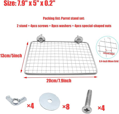 2 Pack Parrot Perch Platform,7.9x5 in Stainless Steel Shelves for Bird Cage,Flat Platform Training Stand Small Animals Cage Accessories, Lovebirds,Parakeets,Budgies, Conures, Cockatiels