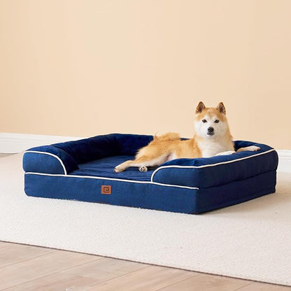 EHEYCIGA Orthopedic Dog Bed for Medium Dogs, Waterproof Memory Foam Medium Dog Beds with Sides, Non-Slip Bottom and Egg-Crate Foam Medium Dog Couch Bed with Washable Removable Cover, Navy