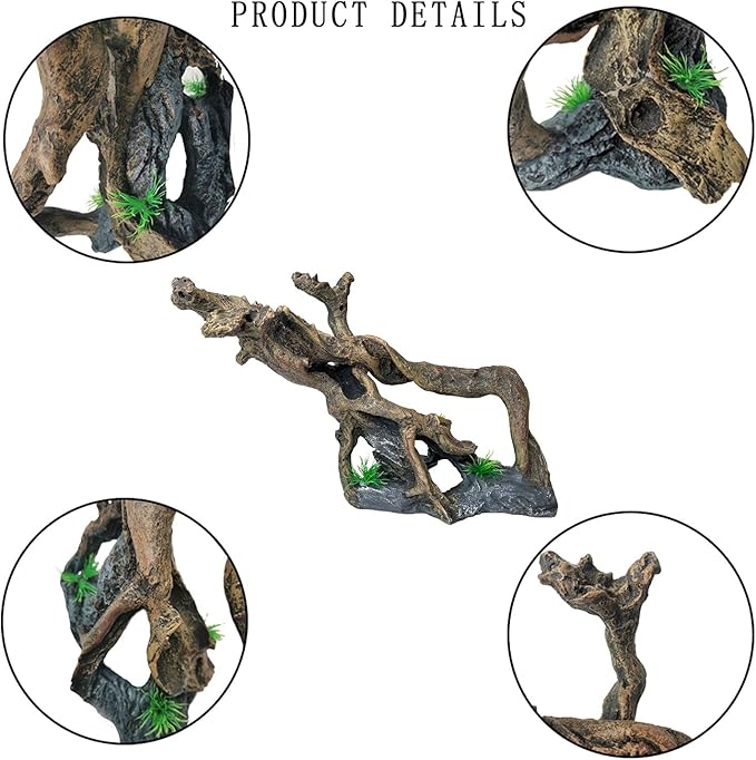 PINVNBY Resin Driftwood Aquarium Decoration Tree Branch Fish Tank Trunk Ornament Betta Log Reptile Climb with Holes for Shrimp Lizard Fish Gecko(3 PCS)