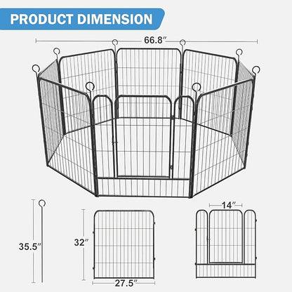 Dog Playpen 8 Panels 32'' Height Heavy Duty Dog Fence with Doors Outdoor Exercise Dog Fence for Large/Medium/Small Dogs Pets Playpen for RV, Camper, Yard