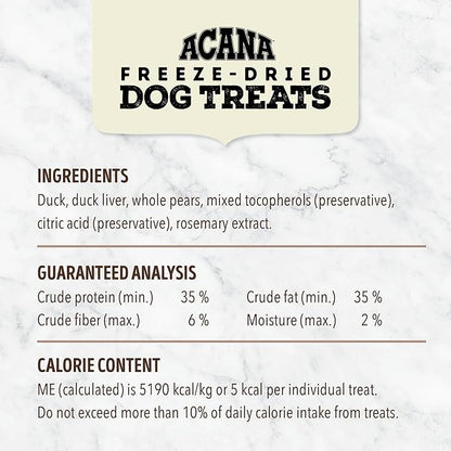 Singles Freeze Dried Dog Treats, Limited Ingredient Grain Free Duck & Pear Recipe, 1.25oz