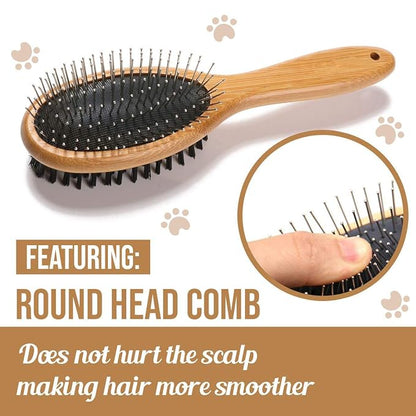 KylePet Dog Brush, Double Sided Pet Slicker Brush with Bamboo Handle for Dogs and Cats Long Hair Pets Grooming Comb for Removing Shedding, Tangles and Dead Undercoat