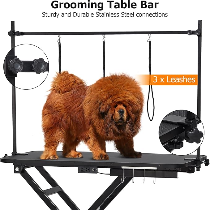 47" Electric Dog Grooming Table - Heavy Duty, Height Adjustable Pet Grooming Table w/Leveling Wheels, Dog Grooming Arm, Non-Slip Rubber Surface, Max Load 264 Lbs, Black
