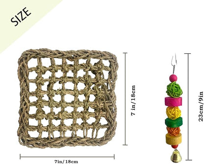 Bird Seagrass Mat,Natural Sea-Weed Woven Parrot Hammock Swing Mats Birds Foraging Wall Colorful Chewing Toy Lovebird Movable Hanging Hammocks Rocking Toys Parakeets Climbing Pad