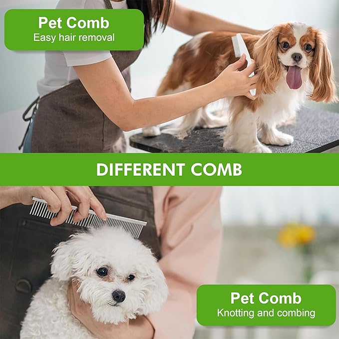 Pet Grooming Brush Kit 7pcs, Cat and Dog Brush With Release Button - Nail Clippers File Set for Long Matted Haired Pets and Nail Repair