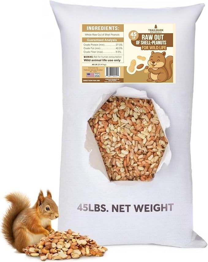 45 LB - Raw Shelled Peanuts For Squirrels, Out of Shell Peanuts For Birds and Wildlife- Squirrel Food, Wild Bird Seed - Grown in The USA