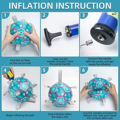 QDAN Dog Toys Soccer Ball, Interactive Dog Toys for Tug of War, Puppy Birthday Gifts,Dog Tug Toy, Dog Water Toy, Durable Dog Balls for Small & Medium Dogs-Lake Blue(8 inch)