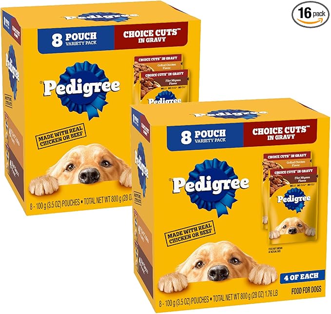 Pedigree Choice Cuts In Gravy Adult Soft Wet Dog Food 8-Count Variety Pack, 3.5 oz. Pouches (Pack of 2)