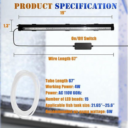 Smart App-Controlled LED Aquarium Light with 16 Million Colors, 12 Dynamic Effects, Fish Tank Light with Nano Air Bubble for Aquarium Bubbler Decorations, Submersible Fish Tank Accessories - 19''