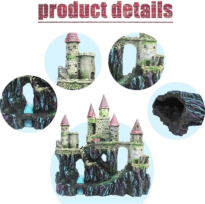 Aquarium Castle Decorations,Resin Castle for Fish Tank with Randomly Color Plants Decor Accessories for Freshwater and Saltwater Fish Tanks (Red)