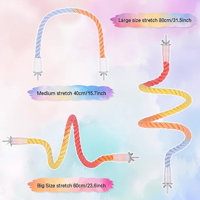 3Pcs Gradient Bendable Bird Perch Stand Set Climbing Rope Swing Playing Toys for Bird Cages Colorful Stand Rope for Parrots Cockatiels Budgies (Yellow, one Size)