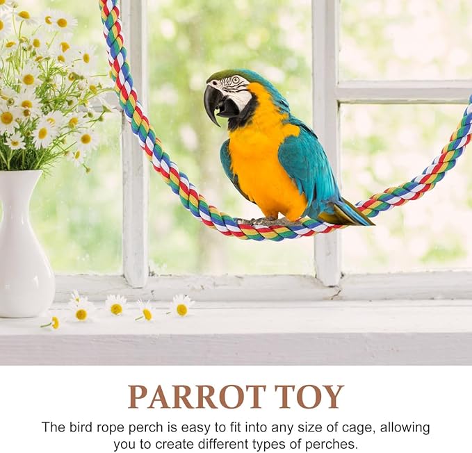 Bird Rope Perch, Colorful Parrot Cotton Rope Bird Perch Stand Climbing Toys Pet Parrot Chewing Toy for Parrots Cockatiels Parakeets Budgie Cages