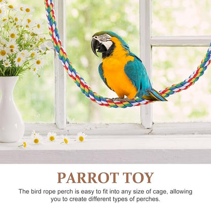 Bird Rope Perch, Colorful Parrot Cotton Rope Bird Perch Stand Climbing Toys Pet Parrot Chewing Toy for Parrots Cockatiels Parakeets Budgie Cages
