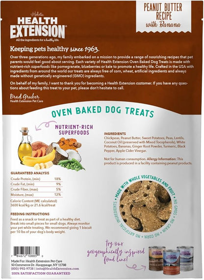 Health Extension Oven-Baked Dog Treats, 6oz (170g), Peanut Butter & Banana Recipe – Gluten & Grain-Free, Superfood-Infused, Crunchy Biscuits for Puppy Training (Pack of 6)