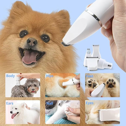 4 in 1 Dog Grooming Kit - Dog Clippers, Rechargeable, Low Noise - Multi-Functional for Hair on Pets Toes Hair Repair on face Around Ears and toenail Grinding