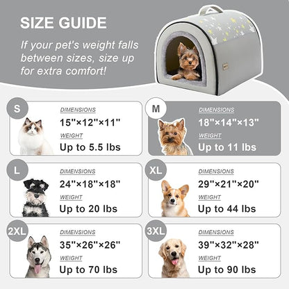 Jiupety Indoor Dog House, 2 in 1 Portable Foldable House Bed with Cover, Pet Tent & Cave Bed for Cats and Small Dogs, M(18"×14"×13"), Up to 11 Lb, Grey