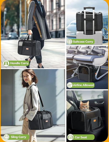 Morpilot Cat Carrier Soft - Portable Pet Carrier for Small or Medium Cats, Dogs and Puppy up to 14lbs, Airline Approved Dog Carrier with Safety Buckle - 16.0 x 10.4 x 11.2 Inch (Dark Gray)