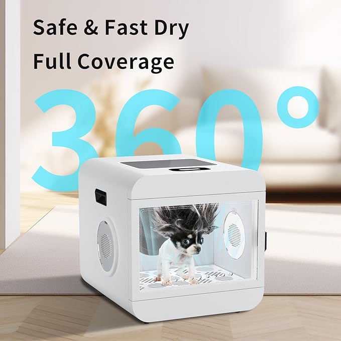 65L Pet Dryer Box, Adjustable Temp Pet Hair Dryer, Safe Cat Kitten Small Dog Puppy Dryer with Timer, Child Lock and 4 Wind Modes, Ultra Quiet Fast 360° Drying Blower for Dog Grooming
