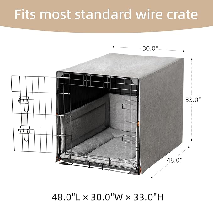 3-Piece Waterproof Dog Crate Cover Set with Kennel Cover, Bed Mat & Bumper Pad - Washable Pet Crate Accessories Fit for 48 Inch Dog Cages (48", Gray)