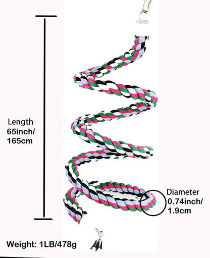 65 inch Length Colorful Cotton Bendable Rope Perch Swing Bird Chew Toys Amazon Parrots Cage Toys with Bell Swing Climbing Standing Bungee Bird Toys for Large to Regular Birds