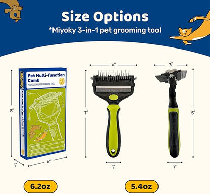 3-in-1 Pet Deshedding Tool - Undercoat Rake, Deshedding Brush, Dematting Comb for Dogs & Cats, Dog Brush for Shedding, Professional Grooming Brush for Double Coat, Long & Short Hair (Green)