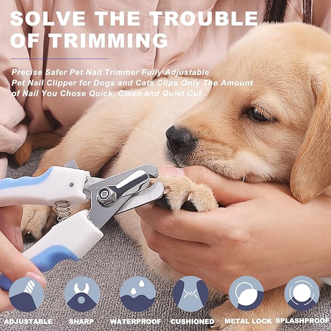 Dog Nail Trimmers Kit for Indoor Cats and Dogs, Pet Paw Cleaner with Bath Brush, Pet Nail Clipper with Sharp Blade and Precise Cutting Size, Pet Nail File to Refine the Nails After Cutting