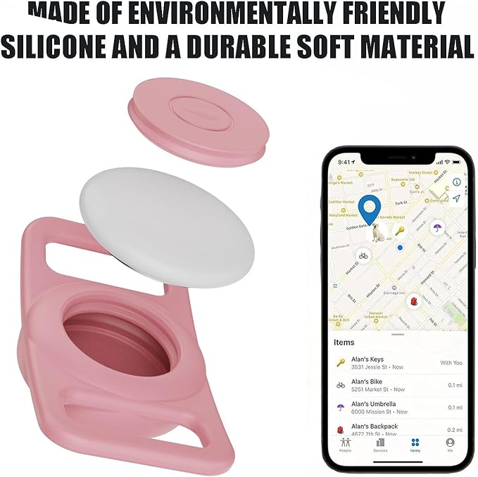 2 Pcs Pink Anti Lost Silicone Protective Case Compatible with Airtag for Dog Cat Pet Collar