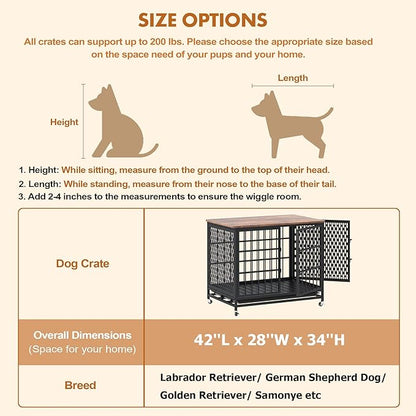 BOINN 42 inch Extra Large Dog Crate Furniture with Removable Trays, 3 Doors, 4 Wheels & 5 Locks - for Medium and Large Dogs