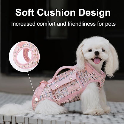 Dog Lift Harness Dog Carrier Dog VES Harness Adjustable Dog Leash with Small Puppy Treat Bag（Pink,XS）