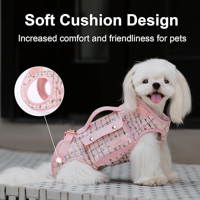 Dog Lift Harness Dog Carrier Dog VES Harness Adjustable Dog Leash with Small Puppy Treat Bag（Pink,L）