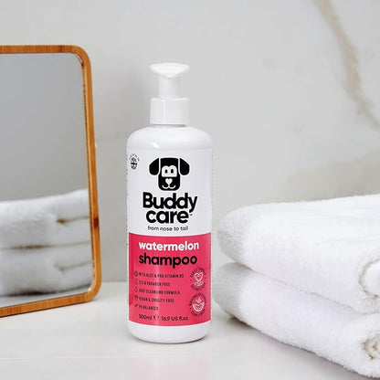 Watermelon Dog Shampoo by Buddycare | Dry Skin & Itchy Skin Relief for Smelly Dogs | Deep Cleansing Shampoo for Dogs Puppy Sensitive Skin | Dog Shampoo & Conditioner | with Aloe & Vitamin B5 (16.90oz)