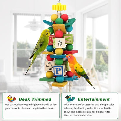 Rypet Wood Bird Chewing Toy for Cage, Wooden Birds Cage Toys for Helping Trim Beak, Parrot Toys for African Grey Parrots Cockatoos Amazon Parrot and Other Small to Medium Parrots