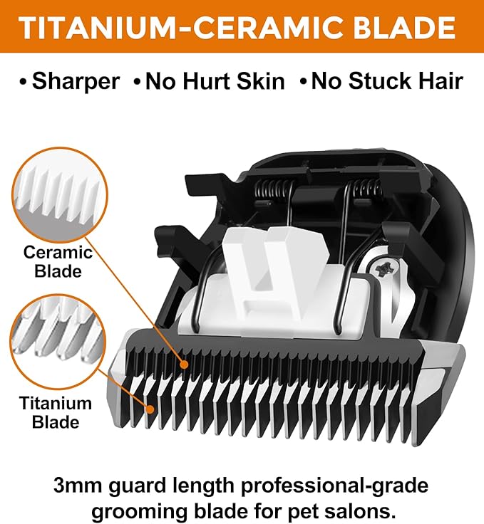 2 PCS 3mm Guard Length Replacement Dog Clipper Blade, Low Noise Trimmer for Grooming, Sharp Titanium-Ceramic Blade