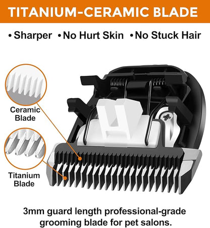 2 PCS 3mm Guard Length Replacement Dog Clipper Blade, Low Noise Trimmer for Grooming, Sharp Titanium-Ceramic Blade