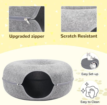 Cat Caves for Indoor Cats, Large Cat Tunnel for Multiple & Large Cats, Scratch Detachable Cave Bed, Kitten Donut Kitty Hideaway Up to 45 Lbs