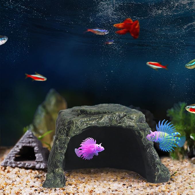 Besimple Aquarium Fish Hide Cave Decoration, Reptile Rock Hideouts Stone Cave Hide House Fish Tank Aquarium Accessories for Betta Shrimp Turtle Amphibians Small Lizards(Rock Hide Cave)
