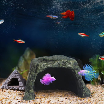 Besimple Aquarium Fish Hide Cave Decoration, Reptile Rock Hideouts Stone Cave Hide House Fish Tank Aquarium Accessories for Betta Shrimp Turtle Amphibians Small Lizards(Rock Hide Cave)