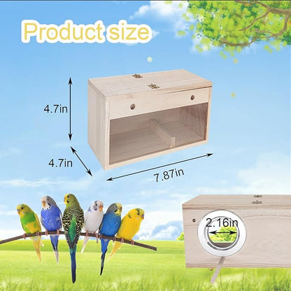 Tfwadmx Parakeet Nesting Box Transparent Bird Nest Box Wood Bird House for Cage Budgie Breeding Boxes for Parrotlets, Lovebirds and Other Small Sized Birds 7.8" x 4.7" x 4.7"