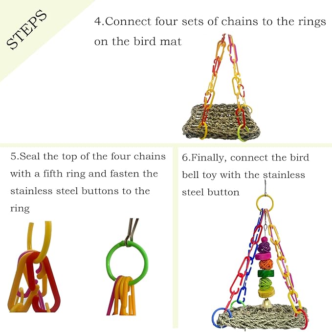 Bird Seagrass Mat,Natural Sea-Weed Woven Parrot Hammock Swing Mats Birds Foraging Wall Colorful Chewing Toy Lovebird Movable Hanging Hammocks Rocking Toys Parakeets Climbing Pad