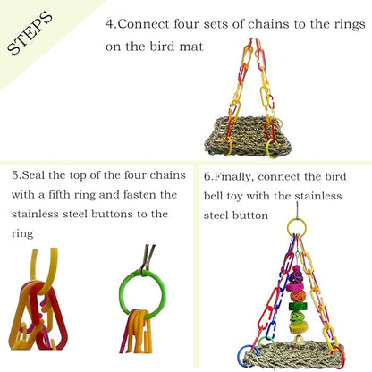 Bird Seagrass Mat,Natural Sea-Weed Woven Parrot Hammock Swing Mats Birds Foraging Wall Colorful Chewing Toy Lovebird Movable Hanging Hammocks Rocking Toys Parakeets Climbing Pad
