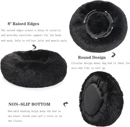 Dog Beds for Medium Dogs Washable Calming Bed for Dogs 30 Inches Black Fluffy and Soft Dog Bed Calm and Anti Anxiety Faux Fur Round Medium Sized Pet Bed for Dog