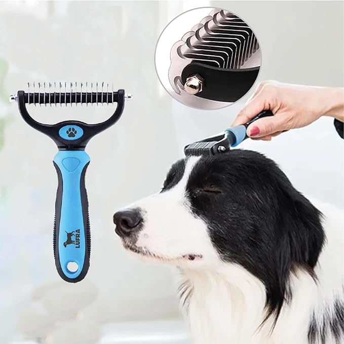 Pet hair remover comb, grooming brush, detangler, hair brush, double-sided blades. Friendly Dog Brush for Shedding & Effective Hair. Shedding Comb and Dematting Tool for Grooming
