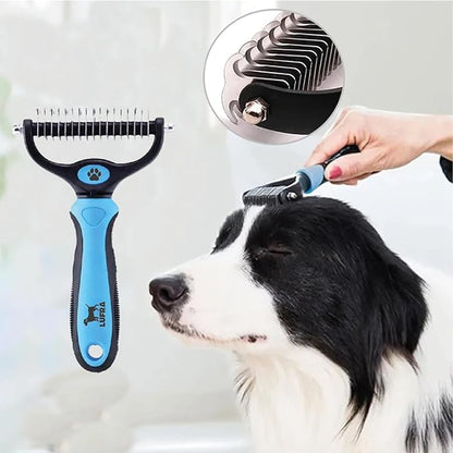 Pet hair remover comb, grooming brush, detangler, hair brush, double-sided blades. Friendly Dog Brush for Shedding & Effective Hair. Shedding Comb and Dematting Tool for Grooming