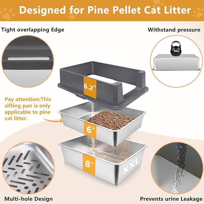 ELEGX Enclosed Pine Litter Sifting Cat Litter Box, XXXL Extra Large 28" L×20" W for Big Cats,Metal Litter Box with Screen Mesh,High Sided Enclosure,25 Pack Litter Bags & Scoop,Easy Cleaning