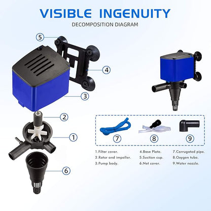 660 GPH Powerhead Submersible Pump - 3 in 1 Aquarium Fish Tank Pump with Oxygenation, Filtration & Water Cycling, 6.6 ft max lift, 35W - 5 Pack