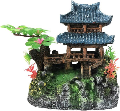 SLOCME Aquarium Classical Resin Castle Decorations - Fish Tank Realistic Details, Green Leaf Aquarium Accessories