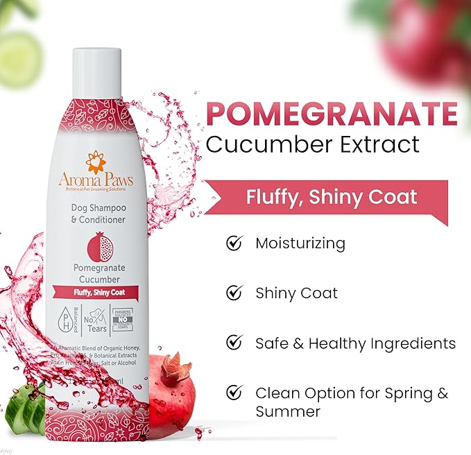 Dog Shampoo and Conditioner - Aromatic Tearless Shampoo for Cleansing, Grooming, and Conditioning - Moisturizing Anti Itch Shampoo for Dogs and Puppies - Pomegranate Cucumber 13.5 oz