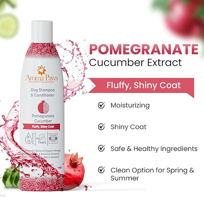 Dog Shampoo and Conditioner - Aromatic Tearless Shampoo for Cleansing, Grooming, and Conditioning - Moisturizing Anti Itch Shampoo for Dogs and Puppies - Pomegranate Cucumber 13.5 oz