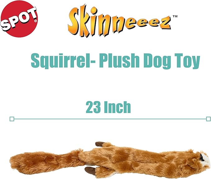 SPOT Skinneeez Squirrel 23-Inch Stuffing-Free Plush Dog Toy – Realistic Design with 2 Squeakers – Durable, Soft Polyester for Medium & Large Dogs – Tug, Fetch & Shake Play – for Moderate Chewers